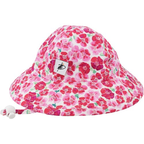 infant sun hat with chin tie-upf50 sun protection-made in canada-flower print
