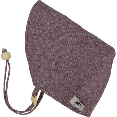 Puffin Gear Infant and Toddler Fall Linen Canvas Bonnet with Flannel Lining-Made in Canada-Plum