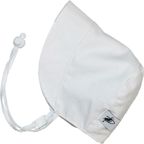 Puffin Gear Oxford Cotton UPF50 Sun Protection Infant and Toddler Bonnet-Made in Canada-White