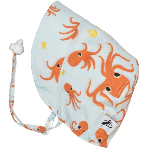 Puffin Gear Organic Cotton Infant and Toddler UPF50 Sun Protection Bonnet-Made in Canada-Octopus