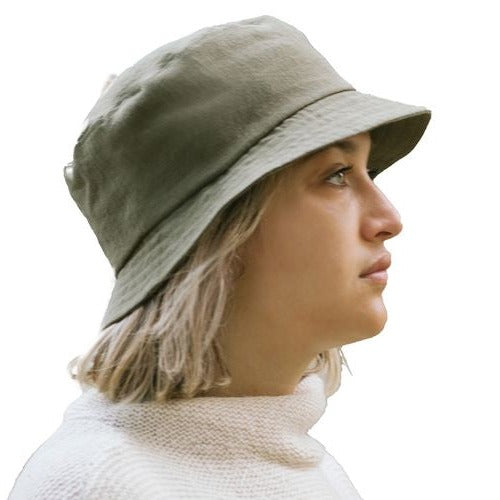 Linen Bucket Hat in rich Colours perfect for Fall Days-UPF50 Excellent Sun Protection-Made in Canada by Puffin Gear-Olive Green