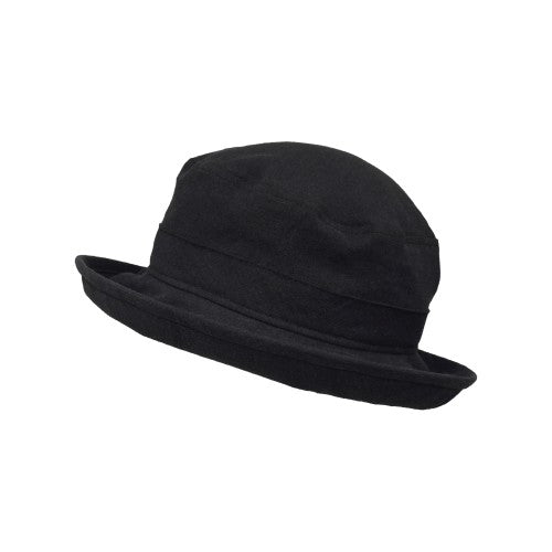 Patio Linen Bowler with 3 inch brim, UPF50 Sun Protection, Linen has rich texture and patina-Made in Canada-Black Sun Hat