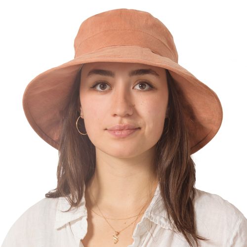 Patio Linen Wide Brim Garden Hat with 4 inch brim and UPF50+ sun protection rating-made in canada by puffin gear-colour-salmon