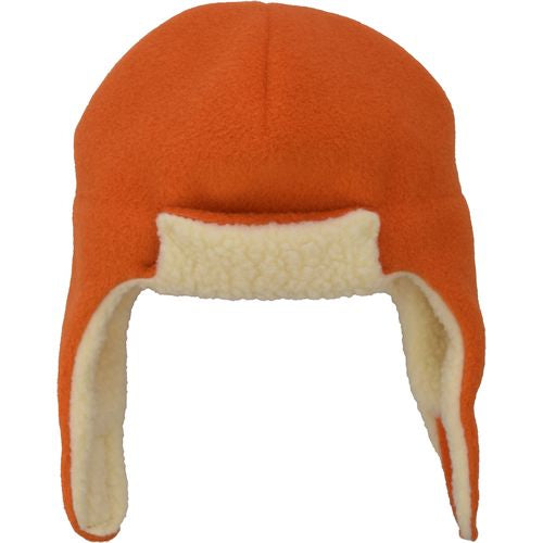 Polartec Classic 200 Fleece Kids Aviator Hat with Sherpa Lining-Chinwrap-Made in Canada by Puffin Gear-Orange Peel
