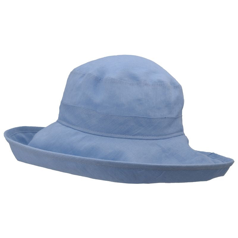 Lightweight summer breeze linen wide brim sun protection hat.  Lightweight UPF50 sun protection-Made in Canada by Puffin Gear-Faded Denim