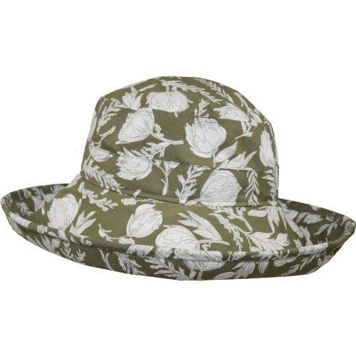 Cotton Print  4.5 inch Wide Brim Classic Hat with UPF50+ Excellent Sun Protection-Rose Garden Print-Made in Canada  by Puffin Gear