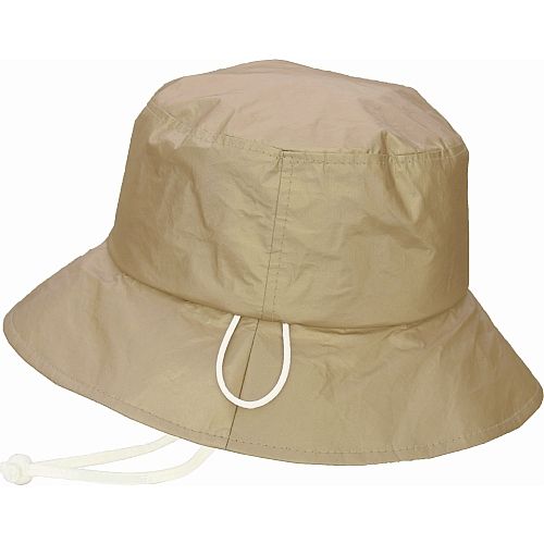 Puffin Gear Tyvek Rain Hat with Wind Chin Tie Cordlock and Safety Breakaway Clip - Made in Canada - Metallic Gold