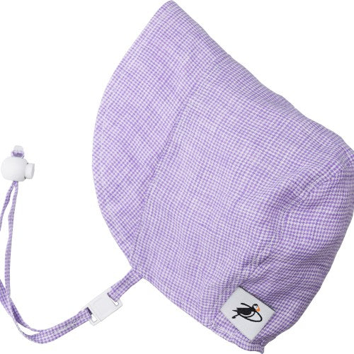 Puffin Gear Linen Infant and Toddler Bonnet-UPF50 Sun Protection-Made in Canada-Lavender Check